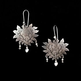 Silver Fiery Milagros Heart Earrings