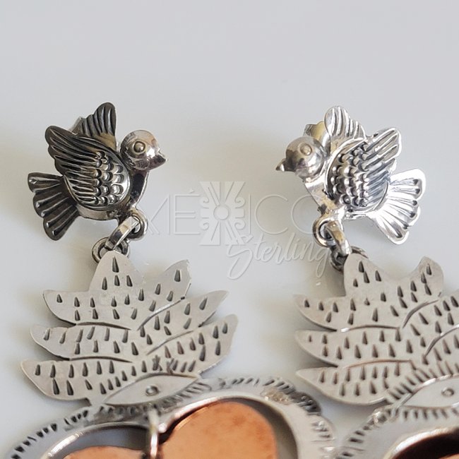 Silver Copper Sacred Hearts Long Earrings