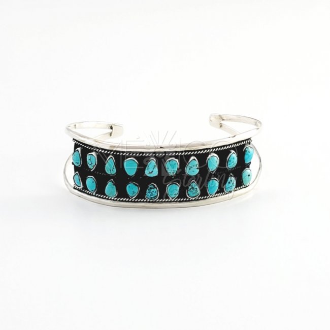 Rustic Silver and Turquoise Thin cuff
