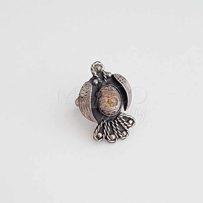 Mexican Opal and Silver Vintage Eagle Ring