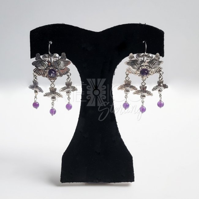 Lovely Silver Birdies with Amethyst Earrings