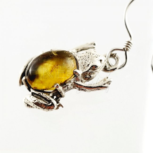 Delicate Silver Amber Frog Earrings