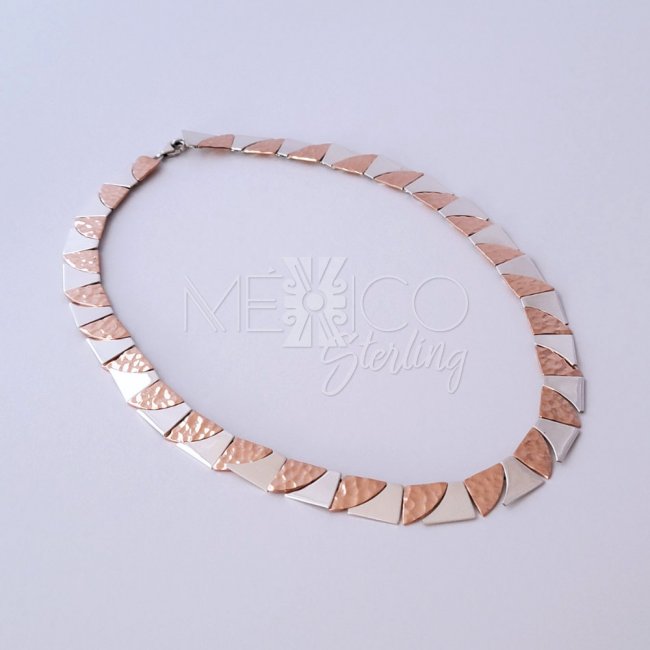 Taxco Silver and Copper Puzzle Necklace