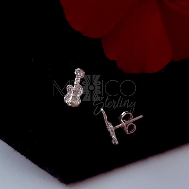 Cute Sterling Silver Miniature Guitar Studs