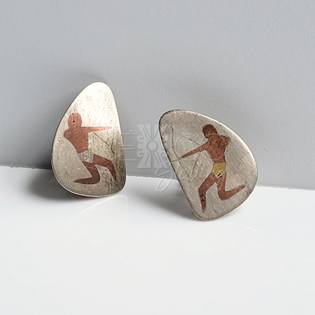 Vintage Silver Cave Paintings Screw Earrings