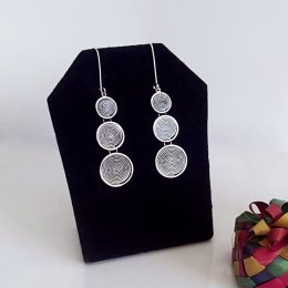 Modern Silver Hypnotic Circles Long Earrings
