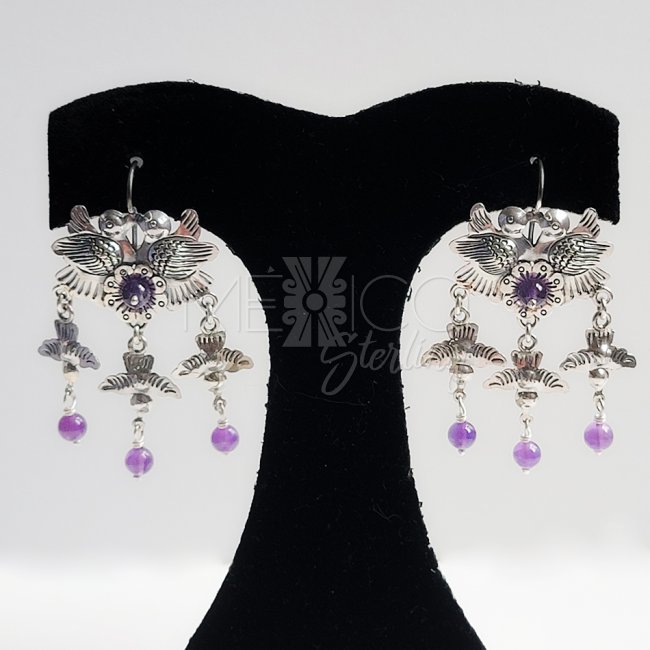 Lovely Silver Birdies with Amethyst Earrings