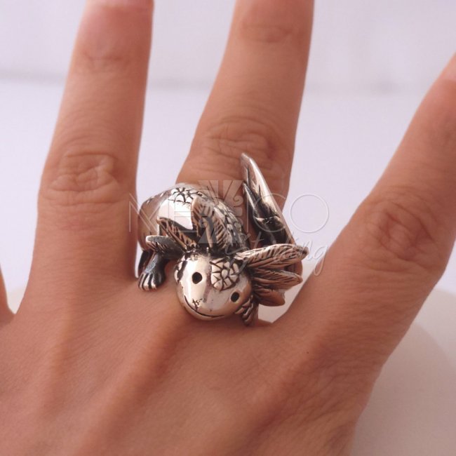 Cute King Axolotl Solid Silver Ring