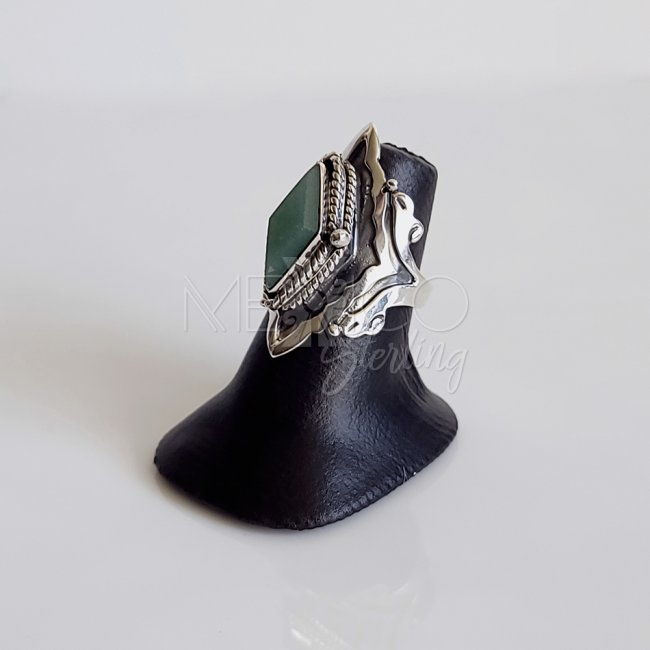Baroque Taxco Silver Aventurine Poison Ring