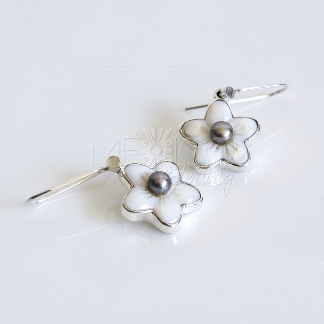 Silver and Mother of Pearl Flower Earrings