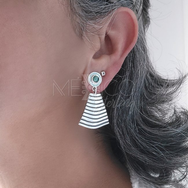 Silver Pyramid Earrings and Turquoise
