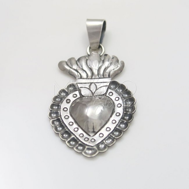Mazahua Silver Milagros Heart pendant