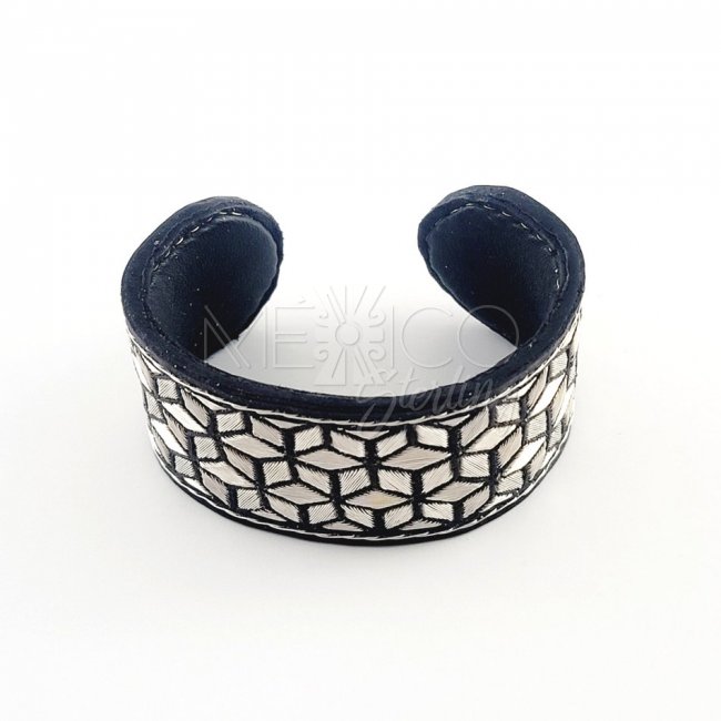 Cubism Dream Taxco Silver-Leather Cuff