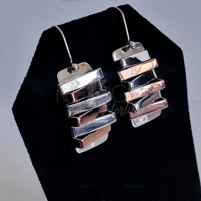 Silver Mixed Metals Stacked Bar Earrings