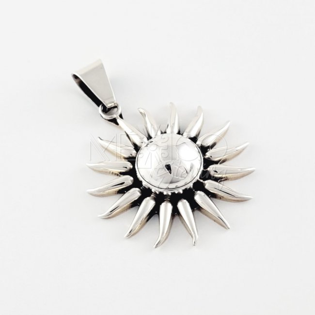 Solid Silver Bright Sun Large Pendant