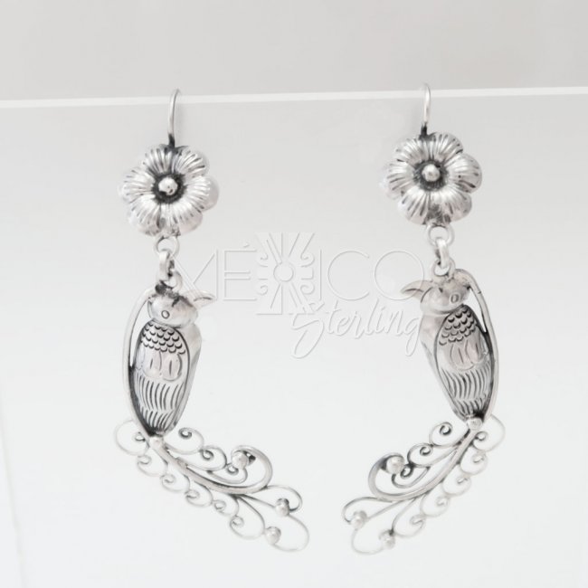 Mazahua Silver Paradise Bird Earrings
