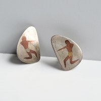 Vintage Silver Cave Paintings Screw Earrings