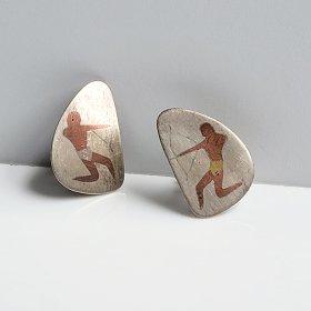 Vintage Silver Cave Paintings Screw Earrings