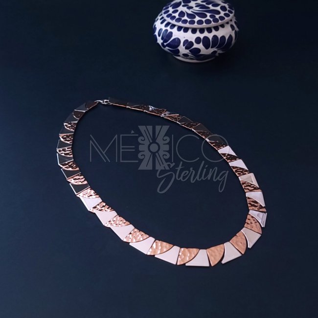 Taxco Silver and Copper Puzzle Necklace