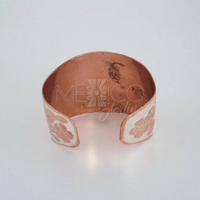 Floral Copper and Laminated Silver Cuff