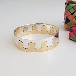 Puzzle Silver Two Tone Cuff Bracelet