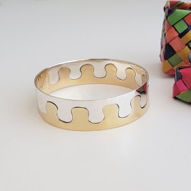 Puzzle Silver Two Tone Cuff Bracelet