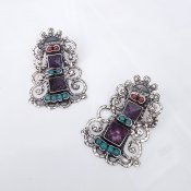 Mexican Silver Rivoli Cut Amethysts Earrings