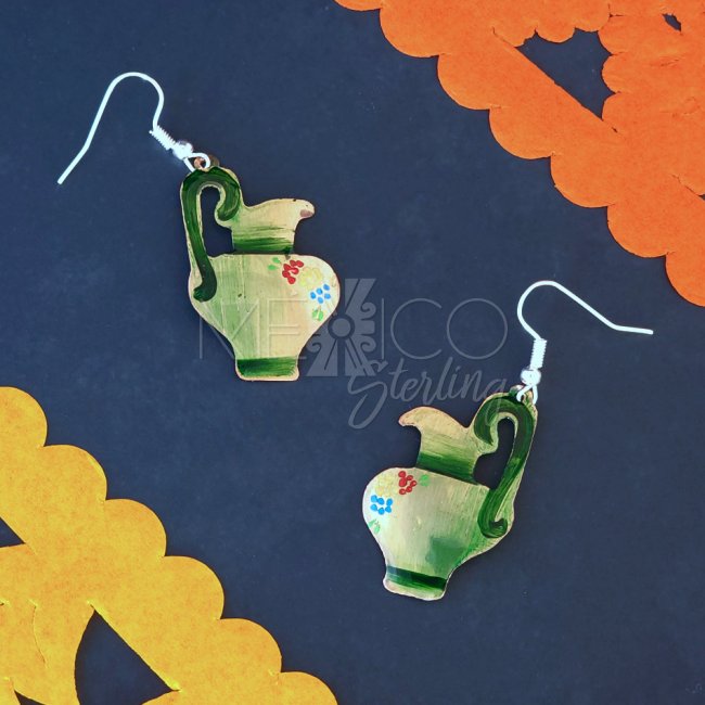 Mexican Decorated Copper Jarritos Earrings