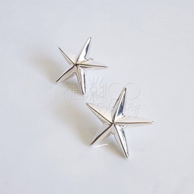Bold Silver Five Point Star Post Earrings