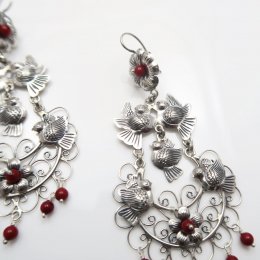 Silver Festive Mazahua Long Earrings