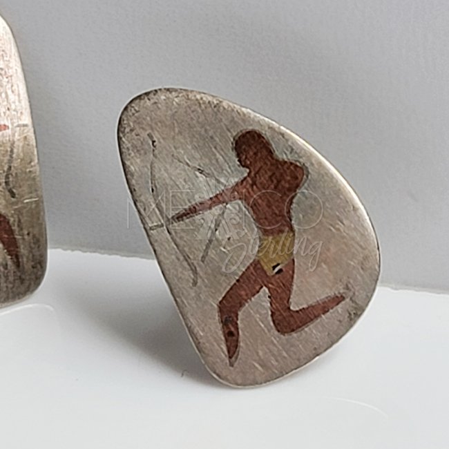 Vintage Silver Cave Paintings Screw Earrings