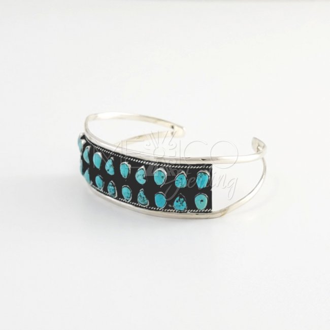 Rustic Silver and Turquoise Thin cuff