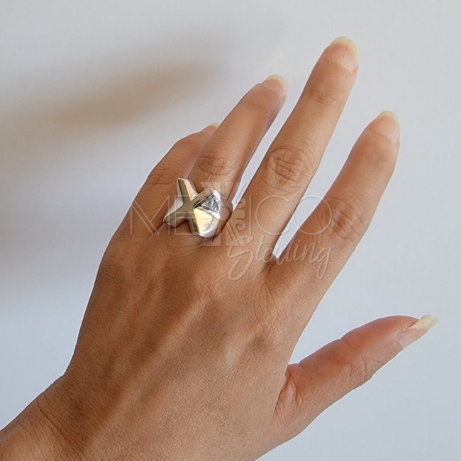 Modern Taxco Solid Silver X ring