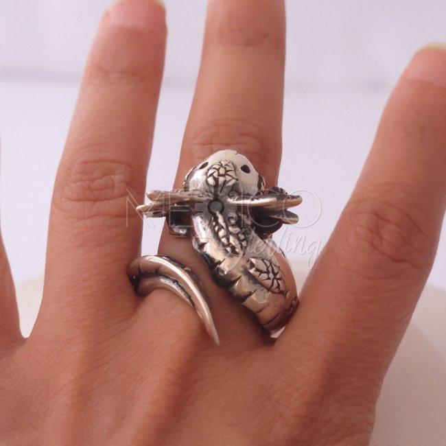 Cute King Axolotl Solid Silver Ring