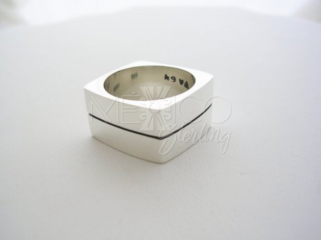 Solid Taxco Sterling Silver Geometric Unisex Ring - Click Image to Close