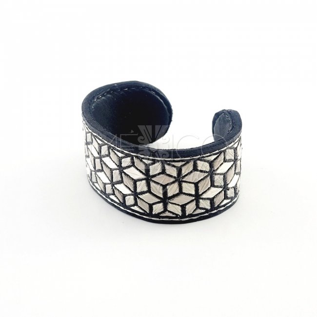 Cubism Dream Taxco Silver-Leather Cuff