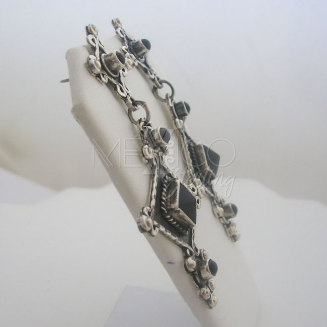 Old Taxco Silver Earrings Onyx Stones
