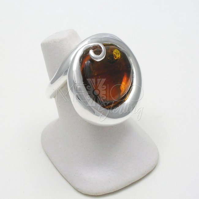 Silver and Amber Pebble in the Ocean Ring