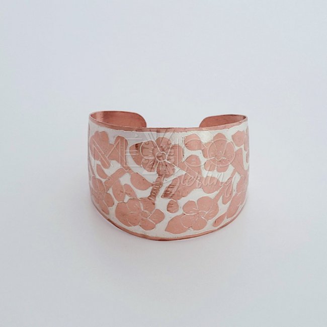 Floral Copper and Laminated Silver Cuff