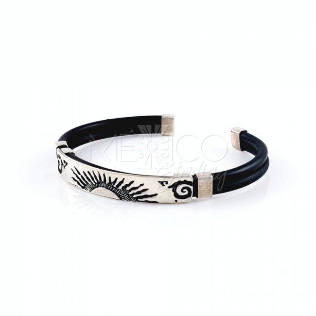 Silver and Rubber Aztec Theme Bracelet