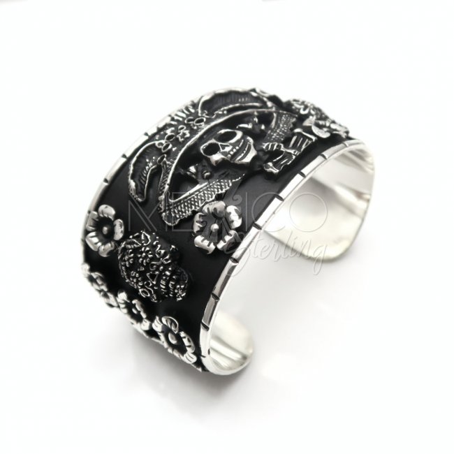 Mexican Silver Catrina Cuff Bracelet