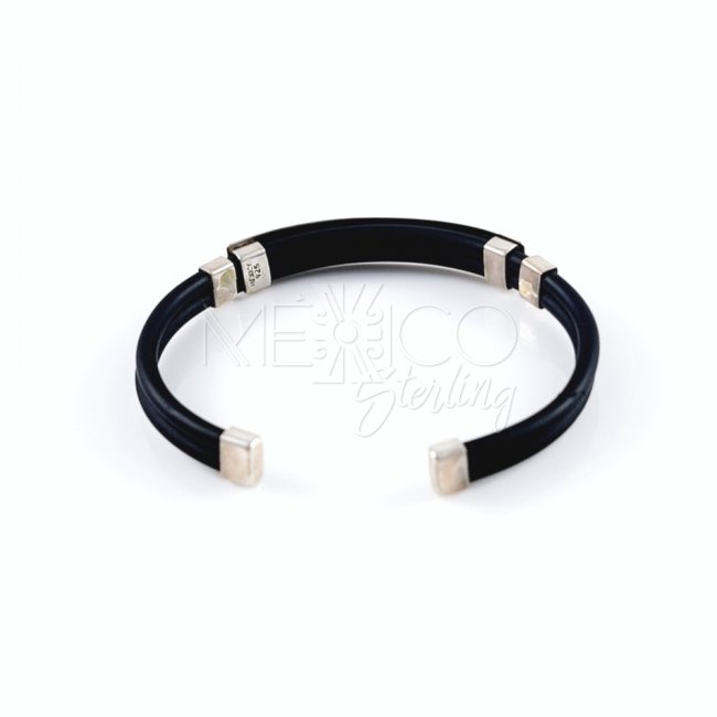Silver and Rubber Aztec Theme Bracelet
