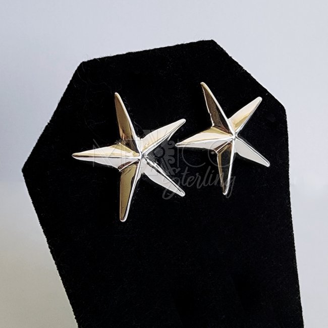 Bold Silver Five Point Star Post Earrings
