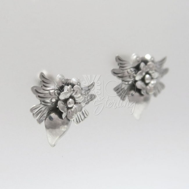 Silver Milagros Birds and Heart Earrings