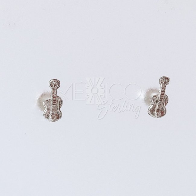 Cute Sterling Silver Miniature Guitar Studs