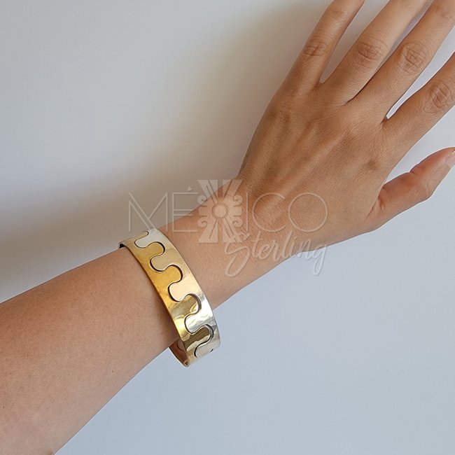 Puzzle Silver Two Tone Cuff Bracelet