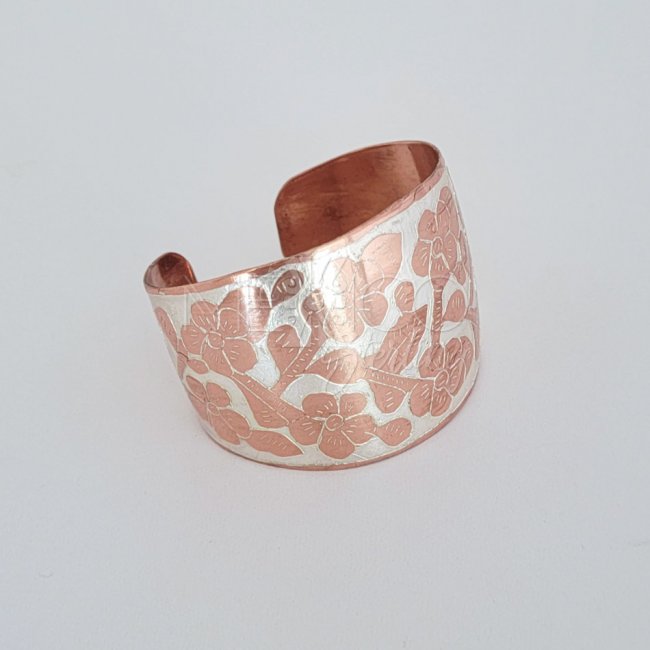 Floral Copper and Laminated Silver Cuff