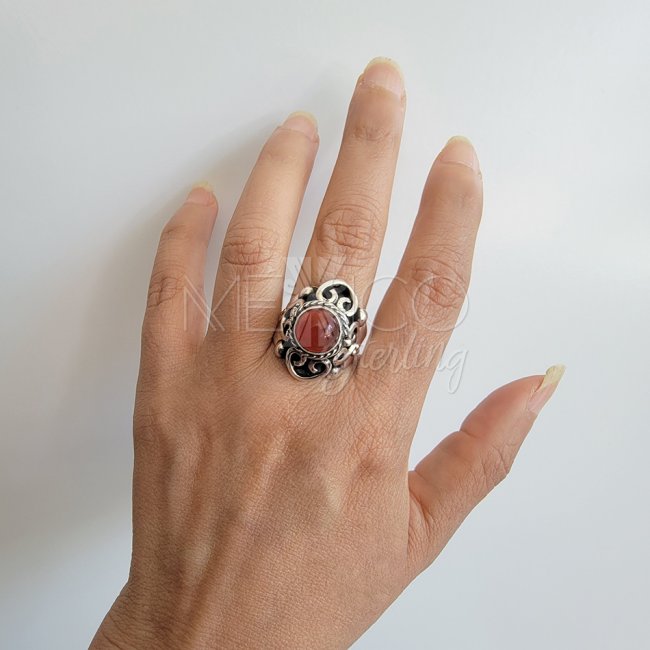 Adjustable Silver and Carnelian Poison Ring