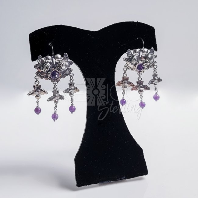 Lovely Silver Birdies with Amethyst Earrings