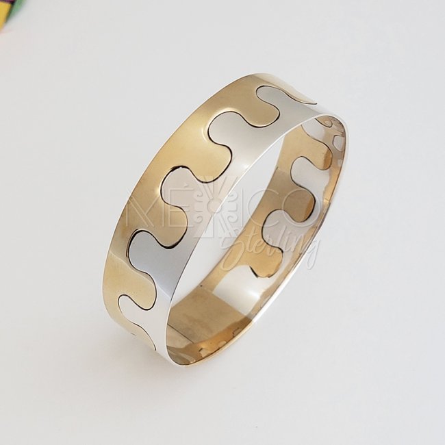 Puzzle Silver Two Tone Cuff Bracelet